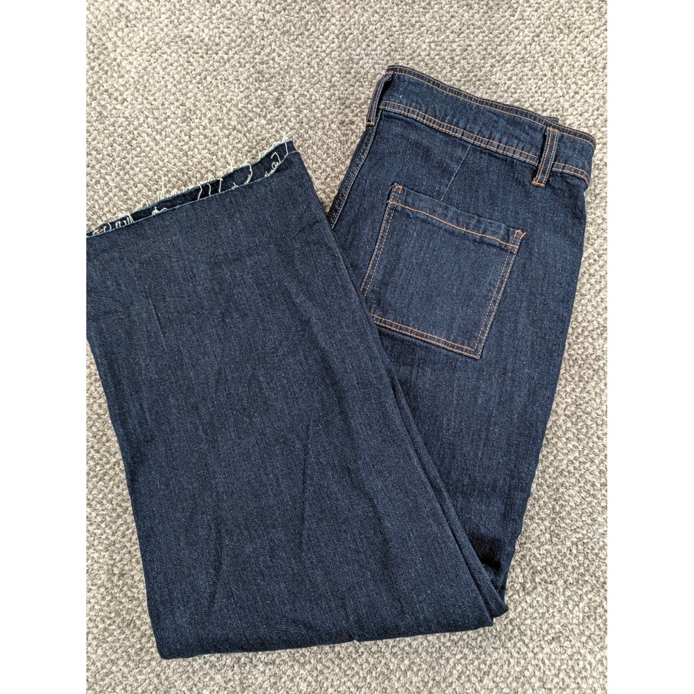 OAT New York Wide Leg Raw Hem Indigo Jeans Size 16W High Rise Sailor Pants